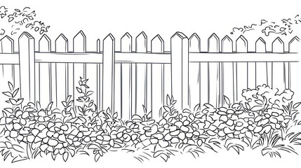 Simple white picket fence with garden bed.  Possible use Stock illustration for home design, landscaping, or gardening projects