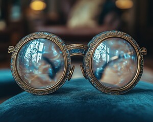 Vintage round eyeglasses with reflective lenses
