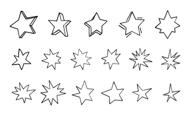 カチッとした星のイラストセット(モノクロ)