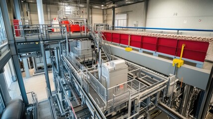 Factory environment with soundproof panels and ventilation above line