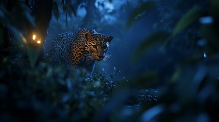 Leopard in nighttime forest
