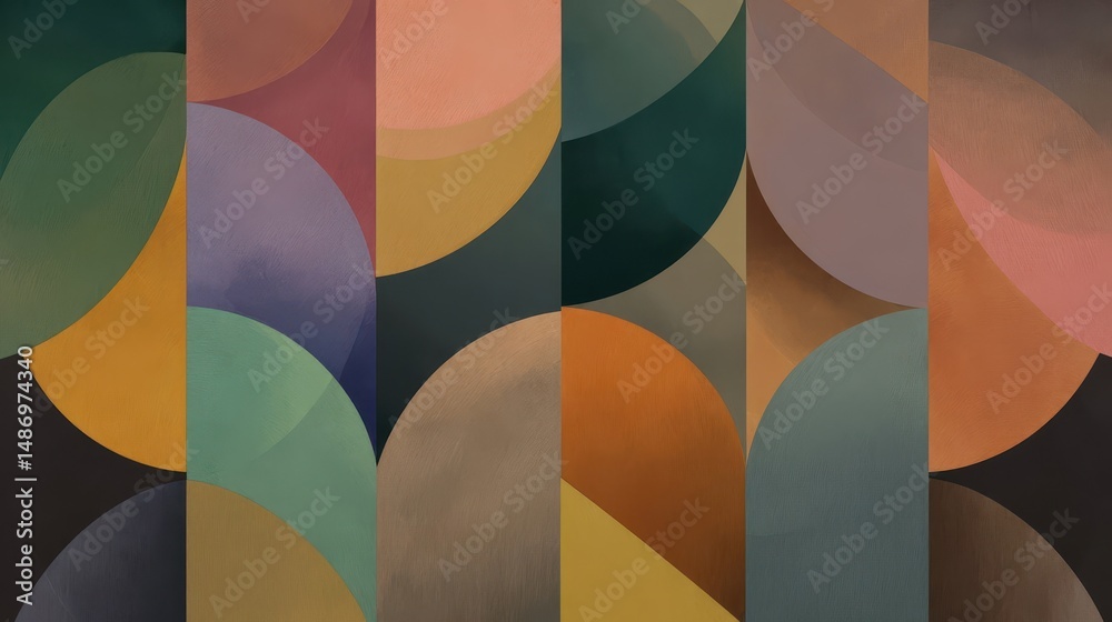 Poster abstract design with overlapping circles and vertical panels.