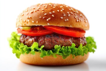 Close-up view of a classic cheeseburger with toppings.