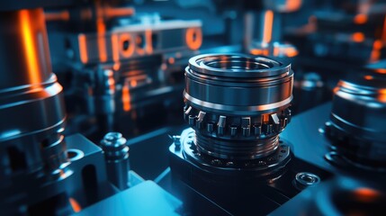 Machined pistons and valves awaiting final assembly in a fabrication facility