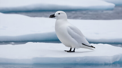 Snowy Sheathbill , Chionis Alba on ice, Paulet Island, Antartica