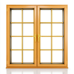 Wooden window frame with grids isolated on white background