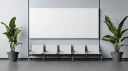 Empty waiting area with blank billboard