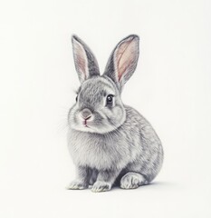 Gray bunny, seated, portrait style, detailed fur