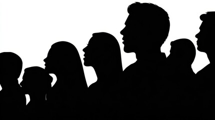 Profile silhouettes of a crowd of people watching.