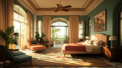 Fototapeta premium Luxurious bedroom with expansive views