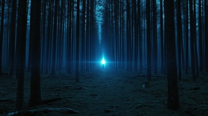 Naklejka premium Mysterious figure in a glowing forest