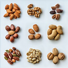 A vibrant display of assorted nuts, showcasing diverse textures and shapes.