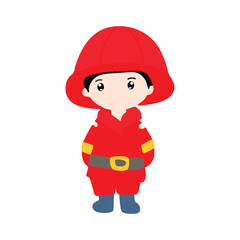 Kawaii firefighter  kids cartoon isolated on white background. fire fighter uniform with fire emergency clip art set. Flat vector design isolated white background
