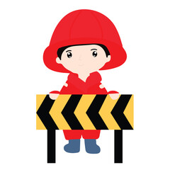 Kawaii firefighter  kids cartoon isolated on white background. fire fighter uniform with fire emergency clip art set. Flat vector design isolated white background