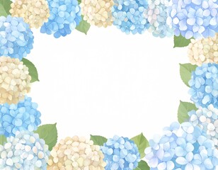 Blue and Beige Hydrangea Border Illustration