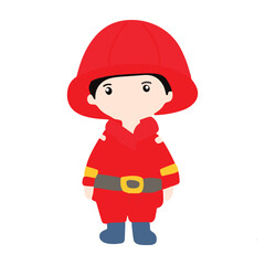 Kawaii firefighter  kids cartoon isolated on white background. fire fighter uniform with fire emergency clip art set. Flat vector design isolated white background