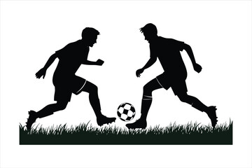 Two playing football soccer silhouette