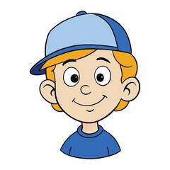 A cheerful boy beams with joy, wearing a bright blue baseball cap that adds a playful charm to his smile, radiating happiness and youthful energy.
