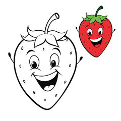 A cheerful strawberry cartoon with bright eyes and a big smile, laughing joyfully with tiny seeds dotted on its red skin, spreading happiness and fun vibes everywhere!
