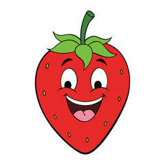 A cheerful strawberry cartoon with bright eyes and a big smile, laughing joyfully with tiny seeds dotted on its red skin, spreading happiness and fun vibes everywhere!
