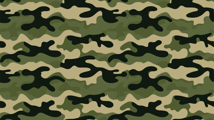 Fototapeta premium Seamless vector illustration of green camo. Military-inspired khaki texture design.