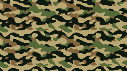 Fototapeta premium Modern camouflage repeat pattern in khaki tones. Seamless army vector texture.