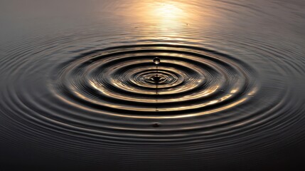Fototapeta premium Golden ripples radiating outward from a falling drop of water.
