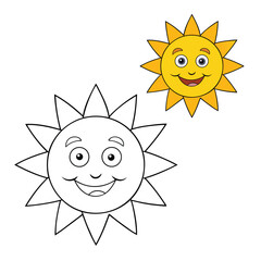 A cheerful smiling sun character with bright rays, a happy face, and warm, glowing colors that radiate positivity, joy, and energy like a sunny day.
