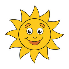 A cheerful smiling sun character with bright rays, a happy face, and warm, glowing colors that radiate positivity, joy, and energy like a sunny day.
