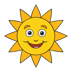 A cheerful smiling sun character with bright rays, a happy face, and warm, glowing colors that radiate positivity, joy, and energy like a sunny day.
