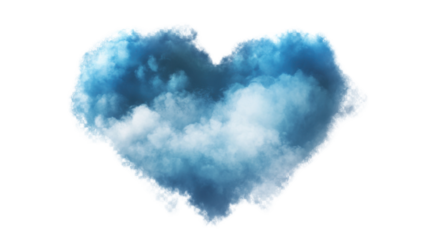 fluffy heart shaped blue clouds realistic on white background