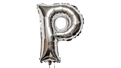 A Silver Letter P Shaped Balloon Against A Transparent Background