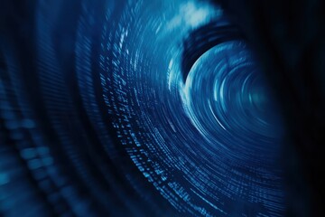 Abstract swirling vortex of blue digital code