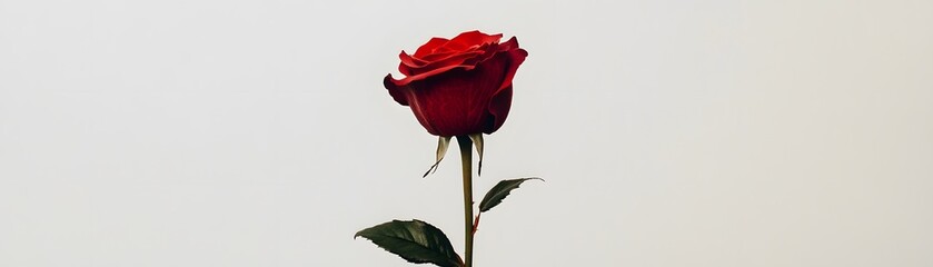 Single vibrant red rose against a plain background.