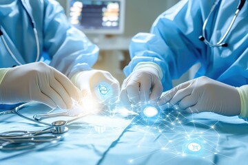 Surgeons collaborate on a complex medical procedure using advanced technology