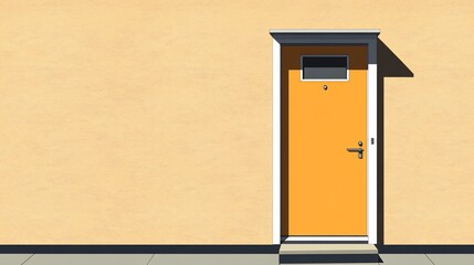 Minimalist golden door on beige wall, sharp shadows, architect design