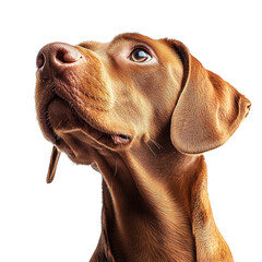 Close Up of Vizsla Dog Looking Up Isolated on PNG Transparent Background
