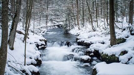 river in winter forest