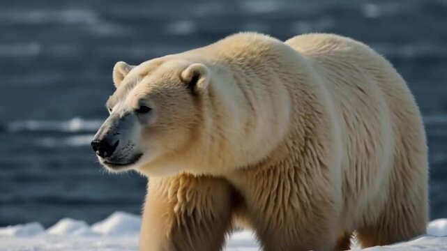 Polar bear on ice Snow Video. Ai generated.