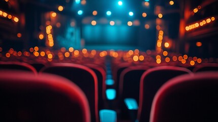Enthralling Theater Ambiance: A Blur of Lights and Seats