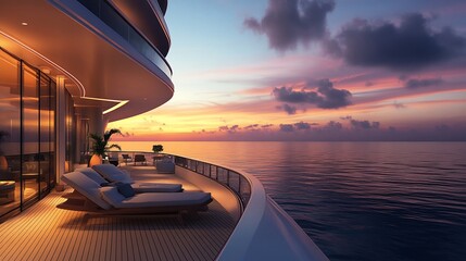 Exquisite ocean view from a yacht deck during a vibrant sunset spectacle