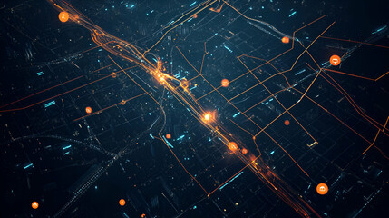 Abstract Digital Network with Glowing Orange and Blue Lines