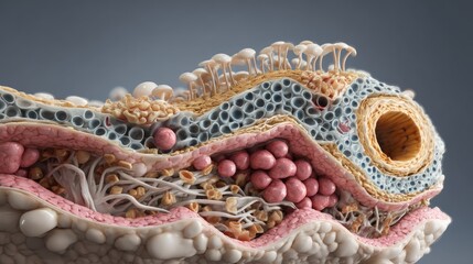 Microscopic cellular structure analysis laboratory environment scientific visualization high detail educational purpose