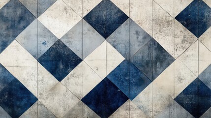 Blue and white ceramic tiles wall texture background. Abstract geometric pattern.