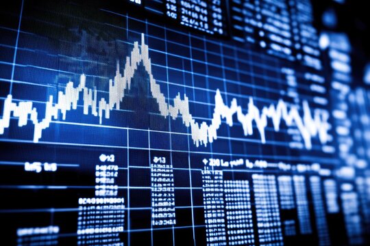 Fluctuating stock market data displayed on a screen.  Detailed financial information, including charts and numerical data, is visible
