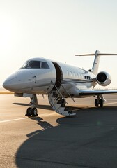 Obraz premium Private Jet: Sunlit Elegance on the Tarmac