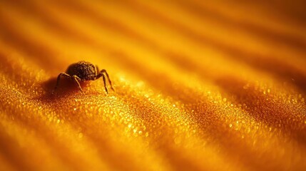 Tiny spider on textured surface, close-up view.