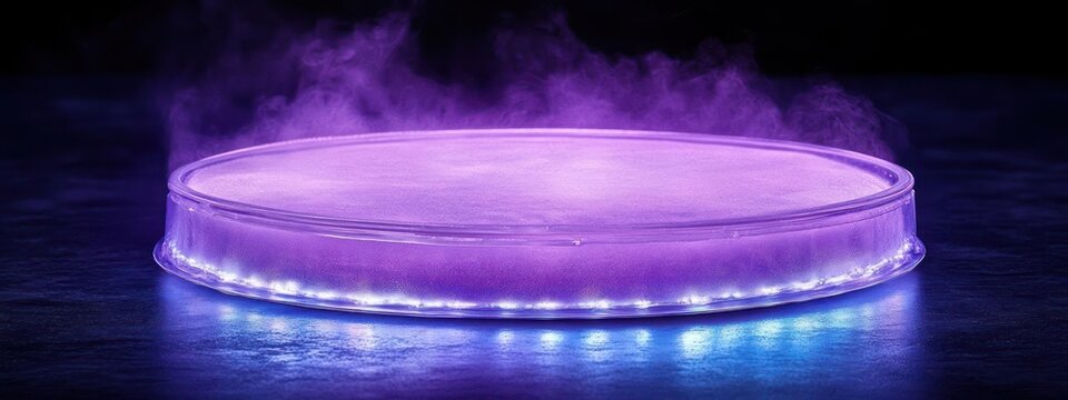 Glowing purple disk with light effects and a dark background.