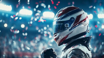 Triumphant Racer: Confetti Celebration in Victory Lane