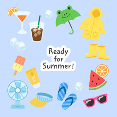 Summer Essentials Illustration with Seasonal Items and Cute Accessories